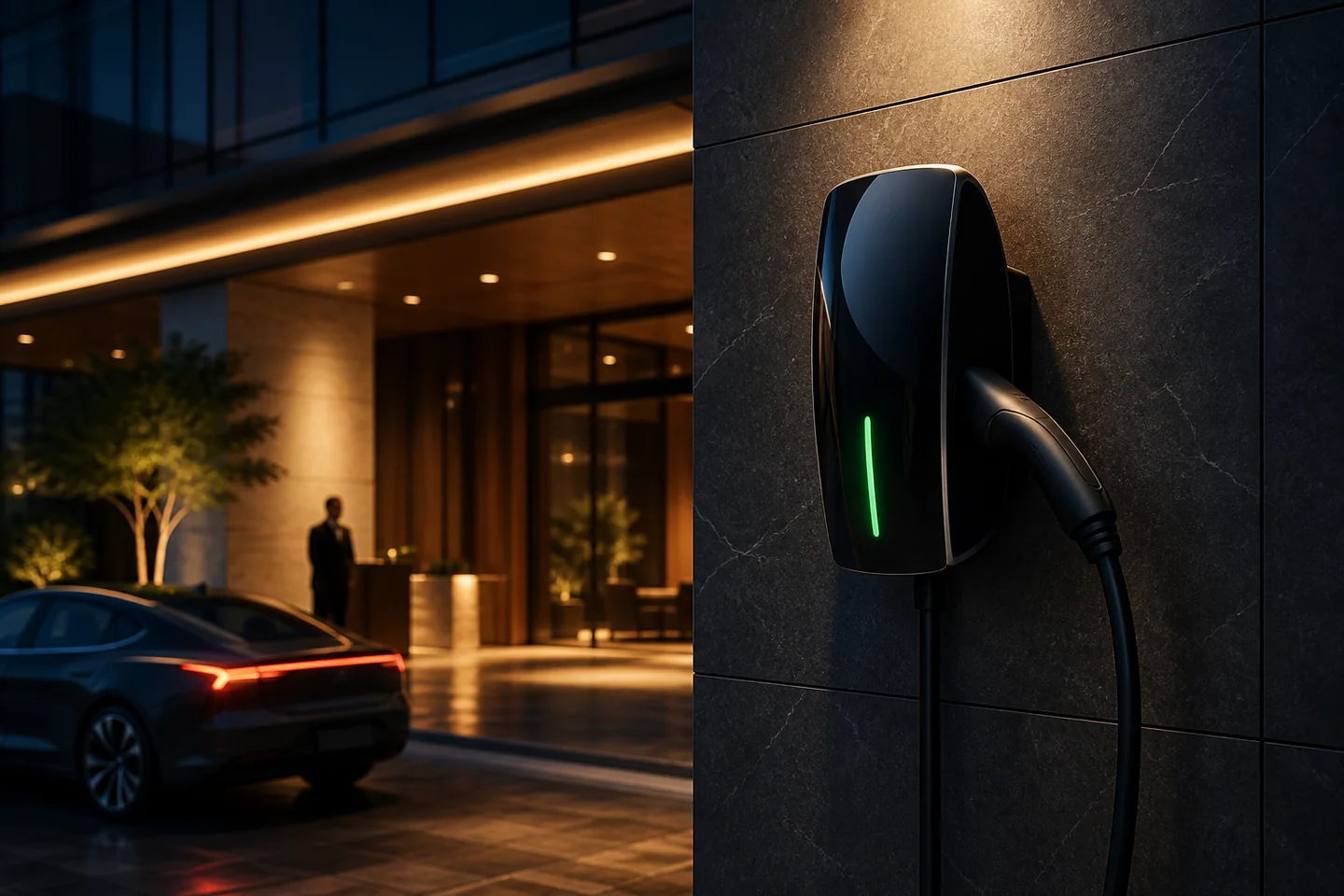 Carregador veicular BENY AC 7,5/22 kW instalado em um ponto de recarga premium