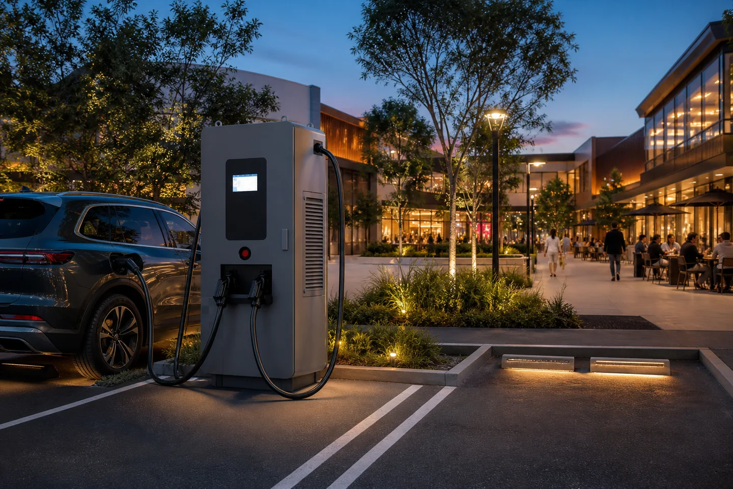 Carregador rápido BENY DC 60 kW instalado em um ponto de recarga premium